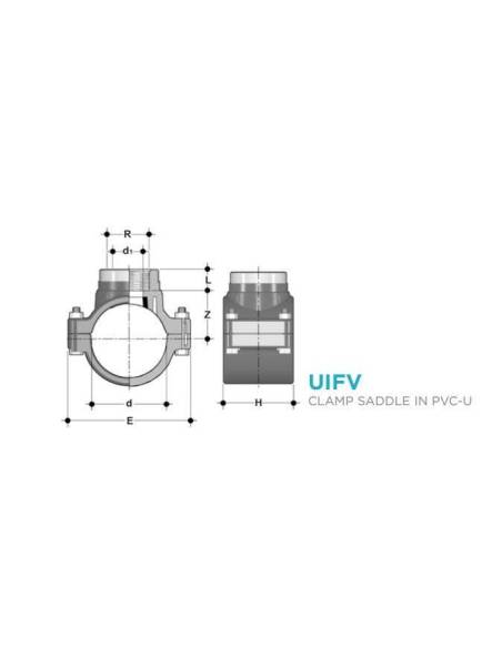 UIFV, odcepno sedlo d140 x 1'' NN z ojačitvijo, PVC-U, PFA16