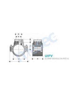 UIFV, odcepno sedlo d225 x 2'' NN z ojačitvijo, PVC-U, PFA16