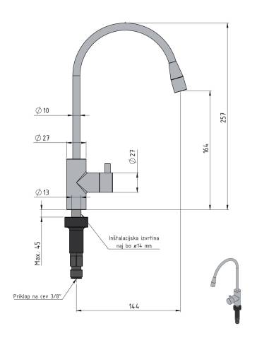GM AK-15, pipa za čistilnik pitne vode z iztočnim nastavkom, KROMIRANA