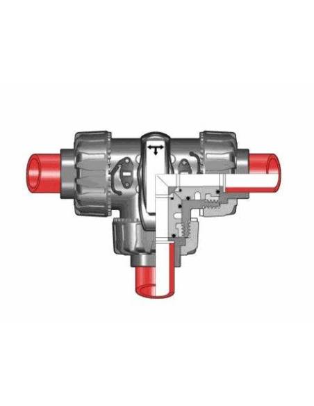 PP-H DualBlock® kroglični tropotni ventil T-izvedbe, d32, DN25, PN10, za fuzijsko varjenje