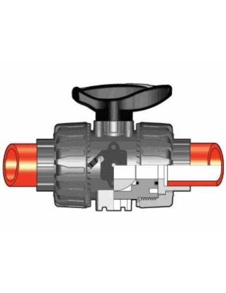 PP-H DualBlock® kroglični ventil, d25, DN20, PN10, FPM, za fuzijsko varjenje